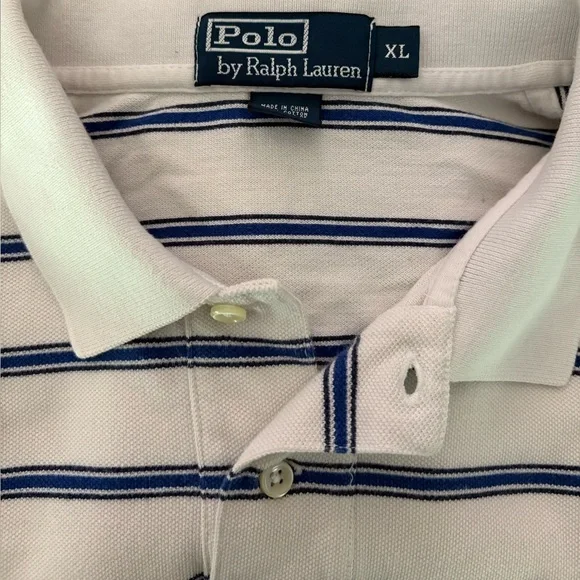 HP๐ Polo Ralph Lauren Mens Striped Ivory Blue and Black Short Sleeve Polo XL - Picture 4 of 5
